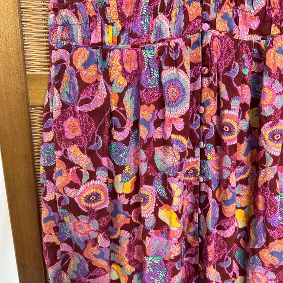 NWOT Anthropologie Peregrine mixed print burgundy smocked maxi dress - Picture 9 of 11